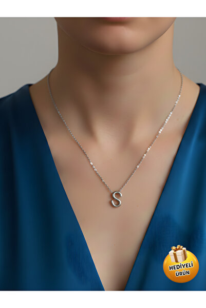 Piercing Market Steel & Silver 3 Boyutlu Balon S harfi Hediyelik Kolye