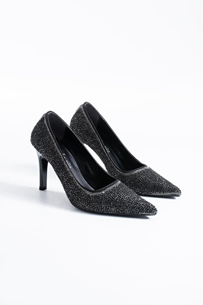 Moda Pie Nidona Thin Pearl Women's Evening Dress Heeled Shoes Black