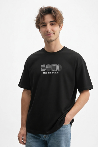 caddekombin Tricou negru din bumbac 100% pentru bărbați, cu design Soho New York