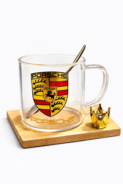 Two Two Glass Mug with Wooden Base and Spoon with Car Logo |   Stylish Design...