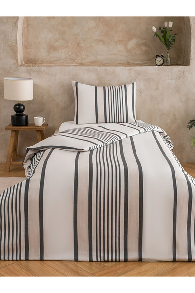 LC Waikiki Black Striped Single Duvet Cover Set
