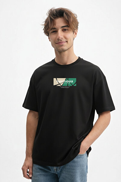 caddekombin Puterea motivațională masculină: Tricou negru cu text cu precauție