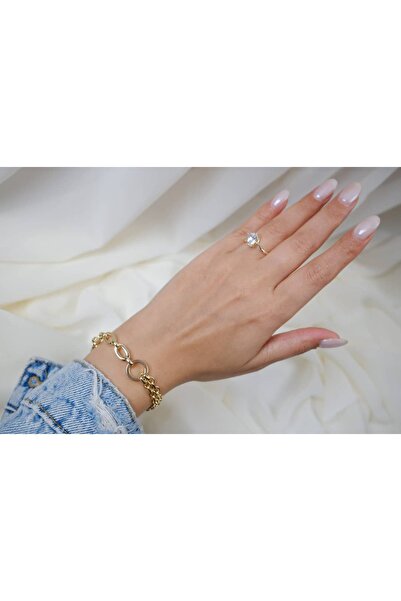 ATELİER TUĞBA Blk237 Ring-Detail Gold Zinc Bracelet (18.5 cm + 3 cm Extension)