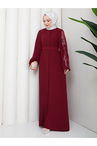 EFSUN MODA Stone-Embellished Abaya Tight-Fait Women's Ferace Dress