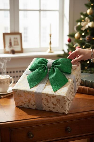 Cadde Süs Fundiță gata făcută cu sclipici din EVA 25 cm x 25 cm