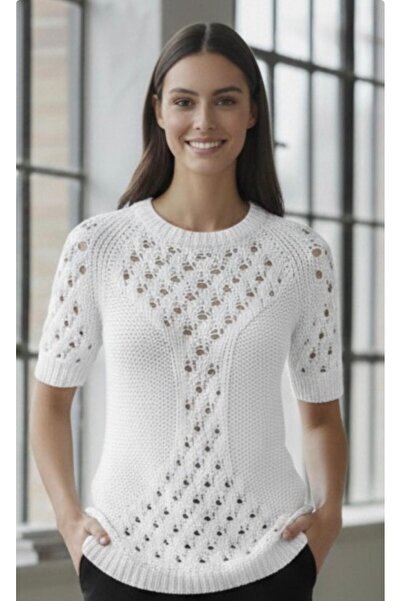 Cockatoo Openwork Half Sleeve Knitwear Blouse Stylish Design
