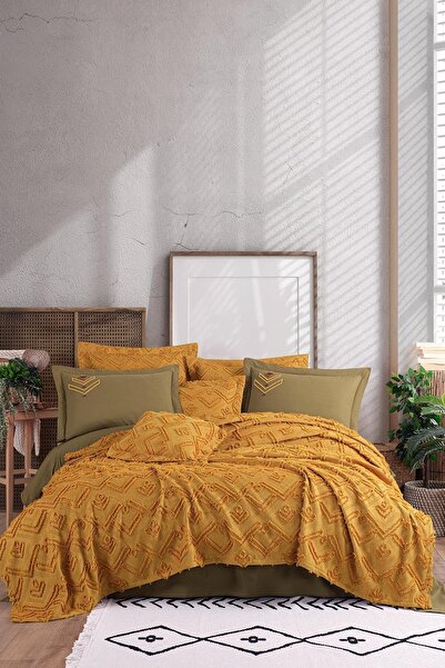 İyi Geceler İstanbul ÇİFT KİŞİLİK İYİGECELER İSTANBUL AZTEK HARDAL YATAK ÖRTÜSÜ