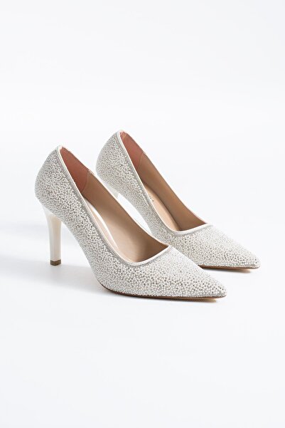 Moda Pie Nidona Thin Pearl Women's Evening Dress Heeled Shoes