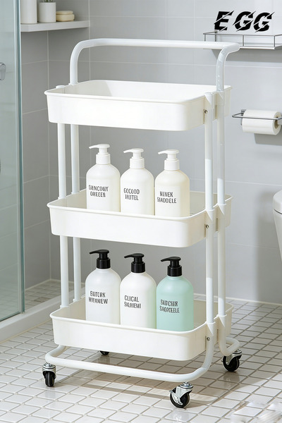 EGG Three-tier multi-functional rolling storage rack, metal trolley, white, c...