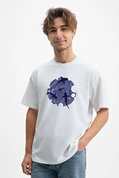 caddekombin Tricou alb cu imprimeu grafic cu iluzie optică modernă pentru băr...