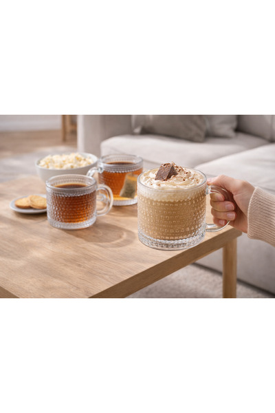 ARVALE Carnival Set of 3 Embossed Glass Mugs 300 ml |   Transparent Tea & Cof...