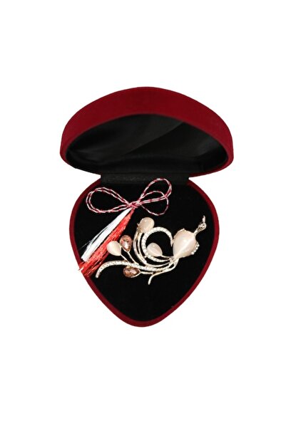 OEM Peacock Brooch with Multi-Faceted Stones Brown in Velvet Box Heart