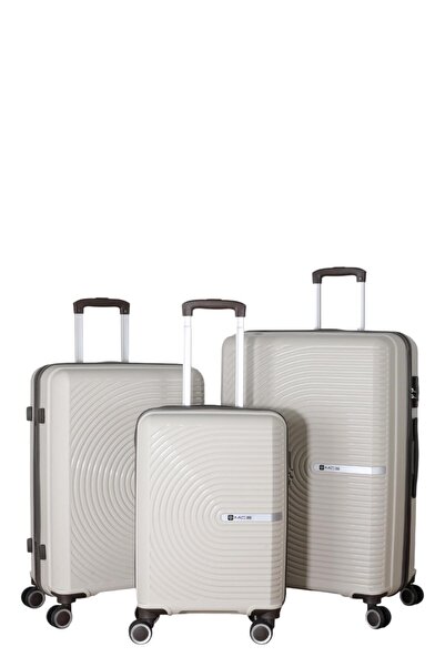 MÇS 3lü Set Kırılmaz Silikon Seyahat Valizi Bavulu V374 Kemik/AcıKahve