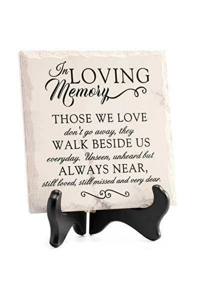 LukieJac Memorial plaque with Lukiejac stand, 19 x 14.9 cm, marble, white, black