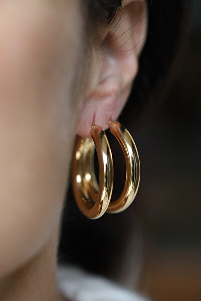 Yenigün Kuyumculuk 14 Ayar Altın Bombeli 3 cm Çaplı Halka Küpe KP27170