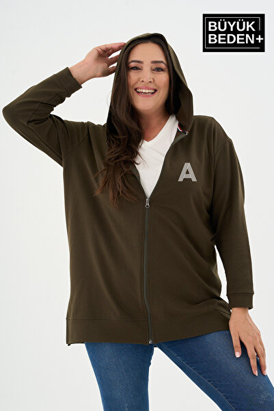 Superlife سترة نسائية كبيرة الحجم مطبوعة بسحّاب وقلنسوة SPR26BTK955-3