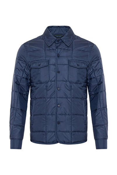 Andrea Nicolotti Blue Men's Collared Regular Fit Seasonal Padded Coat