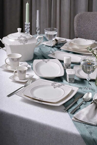 ZERAFET HOME CAROLİNE 85 PARÇA 12 KİŞİLİK KARE BONE YEMEK TAKIMI