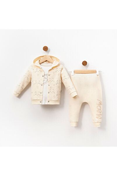 KİDSERİA Baby Girl 3-Piece Set with Kitten Print Detail