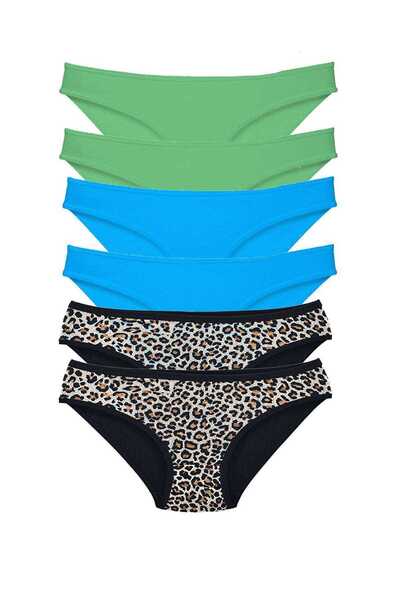 Mestore 6 Pieces Lycra Women's Slip Panties Leopard Green Blue