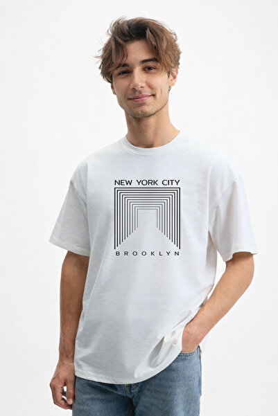 caddekombin Men's Geometric Hallway of Infinity 100 Face Cotton White T-Shirt