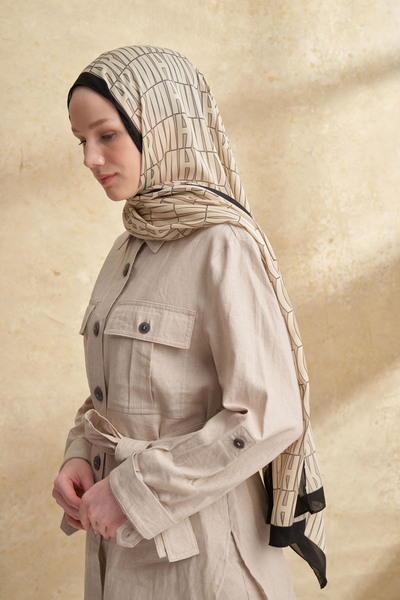 ARMANDA Imported Vual Pattern Shawl - Cream - Black