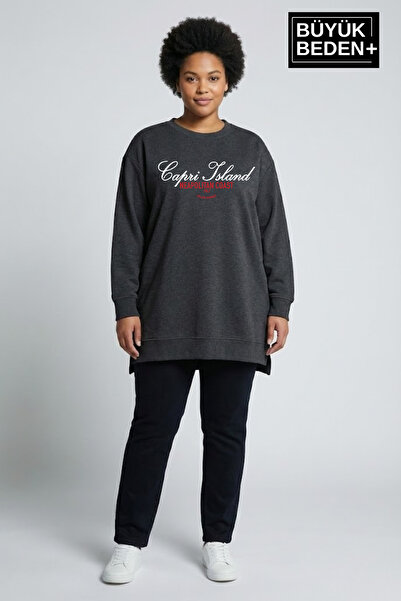 Superlife Women's Tunic Large Size Capri Island Printed Thin Sweatshirt Spr26...