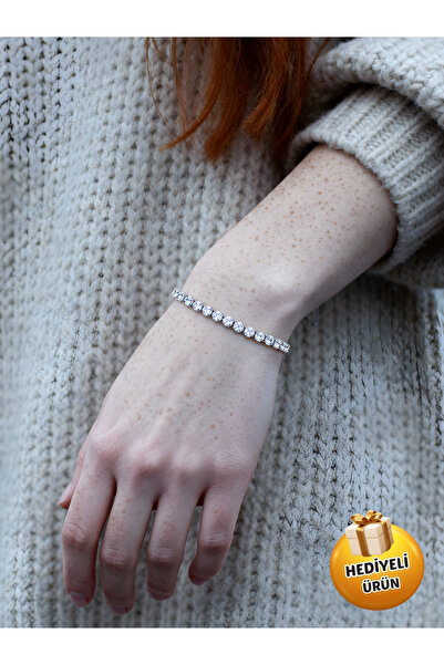Piercing Market Steel & Silver Su Yolu Zirkon Taşlı Parlak Bileklik