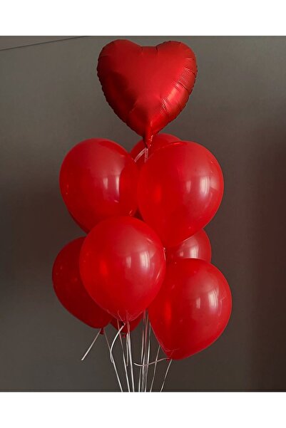 Çemrek Süs Parti Helyuma Compatible Red Foil Heart Balloon Balloon Bundle 10 Pcs