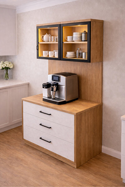 Setay Vitrinli Ünite, Liveo Kahve Köşesi, Çok Amaçlı Çekmeceli Camlı Kahve Ün...