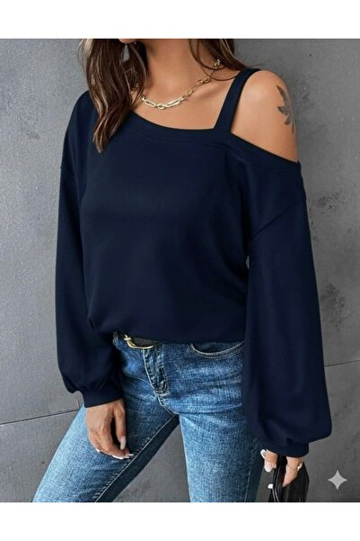 Zerenyus Women's Long Sleeve Single Shoulder Strap Detail Casual Viscose Two ...