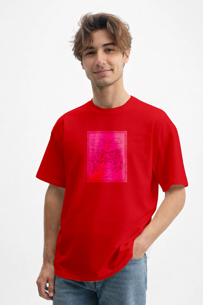 caddekombin Tricou roșu din bumbac cu gât rotund și imprimeu Knight Duel pent...