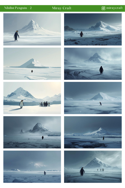 MirayDesign Nihilist Illustration Penguin Themed Sticker Sheet – Philosophica...