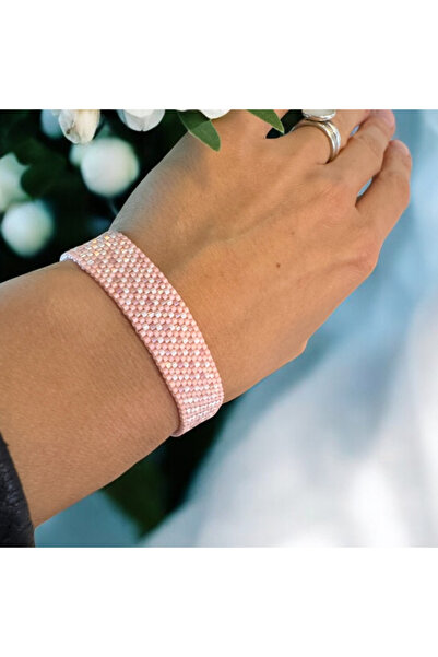 Ezera Wide Handwoven Miyuki Bracelet in Pastel Pink