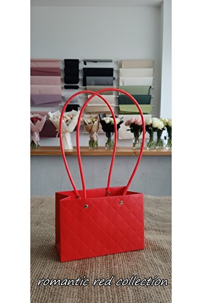 hobidaşım Kirmizi Luks Cicek Cantasi - Kapitone Desenli Buket Tasima Cantasi