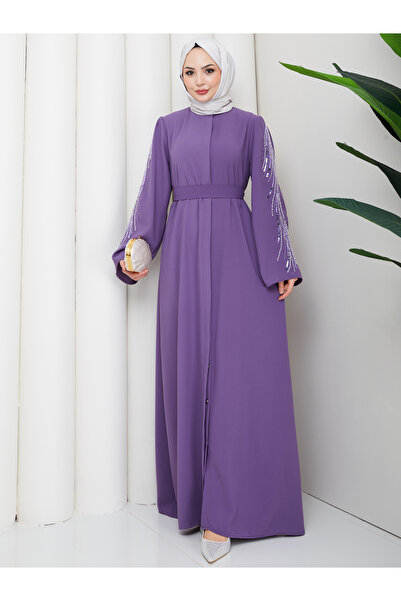 EFSUN MODA Stone-Embellished Abaya Tight-Fait Women's Ferace Dress