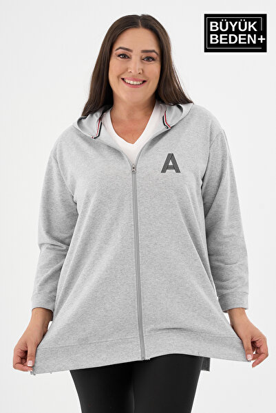 Superlife سترة نسائية كبيرة الحجم مطبوعة بسحّاب وقلنسوة SPR26BTK955-3