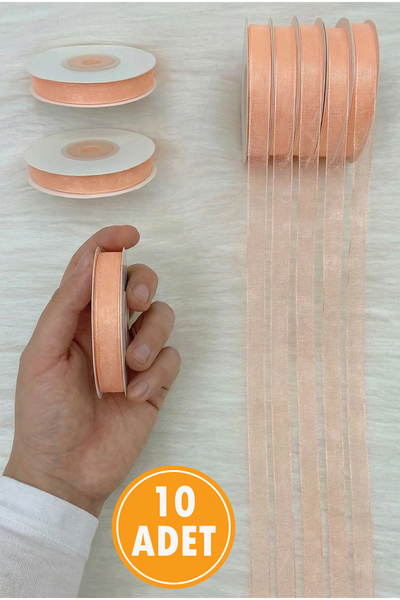 ZEYMERADE 10 Adet Organze Tül Kurdele Yavru Ağzı 1 cm 22 mt, Bohça Nişan Çeyi...