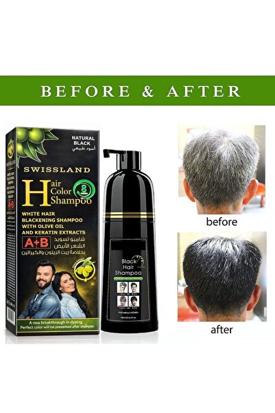 SWISSLAND Hair Color Shampoo, White Hair Blackening with Olive Oil and Kerati...