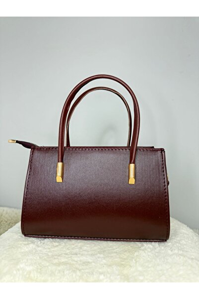 ÖZLEM ÜNAL Patent Leather Tan Leather Mini Women's Bag with Gold Detail, Zipp...