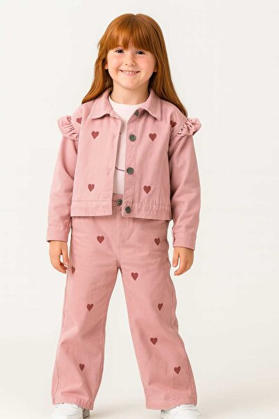 kidsense طقم جينز دنيم بتصميم قلب للفتيات