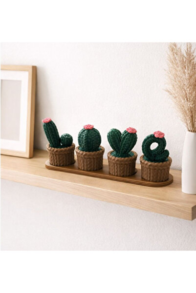 MODAT Love Yazılı 4’lü Mini Kaktüs Saksı Seti – Örgü Desenli Dekoratif 3D Mas...