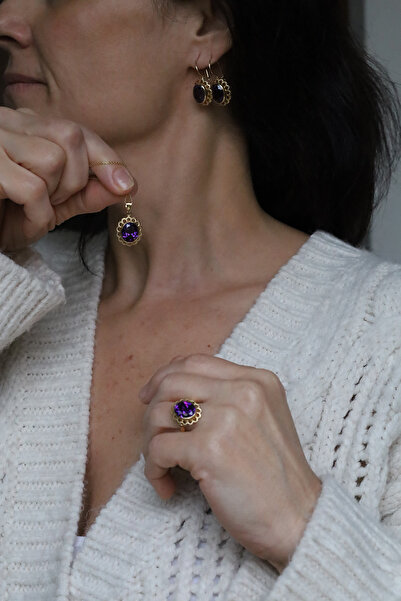 Yenigün Kuyumculuk 14 Ayar Altın Ametist Taş Görünümlü Set SET34635