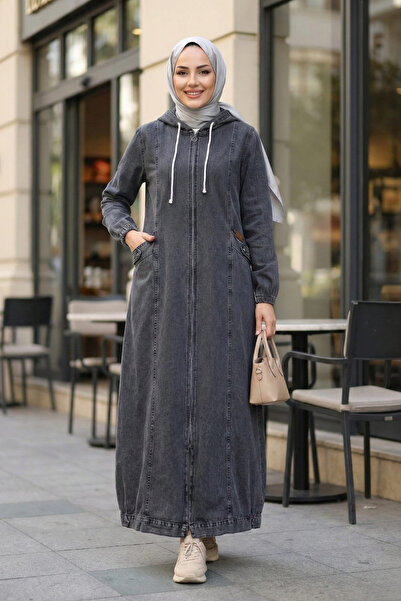 Hb Harma Time Butik Дамско яке с качулка, цип и джобове, тъмно синьо-сиво