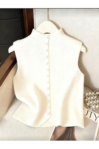 NATUFIAN STORE Women's Stand Collar Zero Sleeve Buttoned Knitwear Women's Ves...