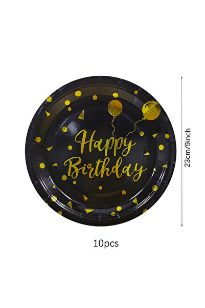 Choice as picture show 10pcs 23cm plates Black Gold Birthday Disposable Table...