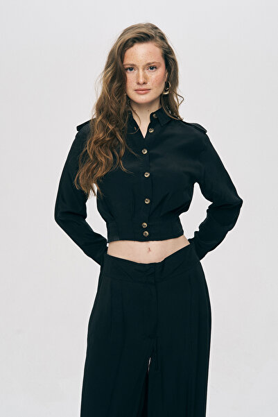 Orfeo Negro Women's Modern Double-Breasted Cropped Viscose Shirt