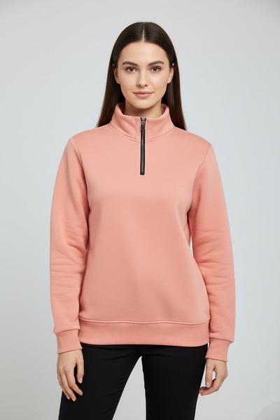 assef سترة نسائية مريحة بسحاب نصف كلي وياقة عالية مصنوعة من القطن ومضادة للتك...