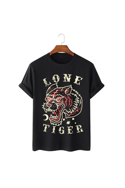 Kartier Lone Tiger Unisex Black T-Shirt