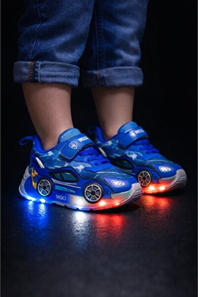 Superbaby Adidasi cu luminite pentru baietei - Masinuta albastra Super LED